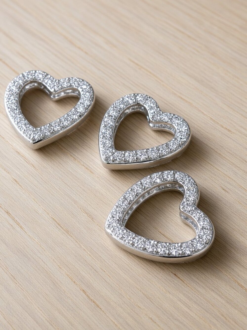YGI 925 Sterling Silver Pave Open Heart DIY Charms Three Set Gift Craft Add Y2K